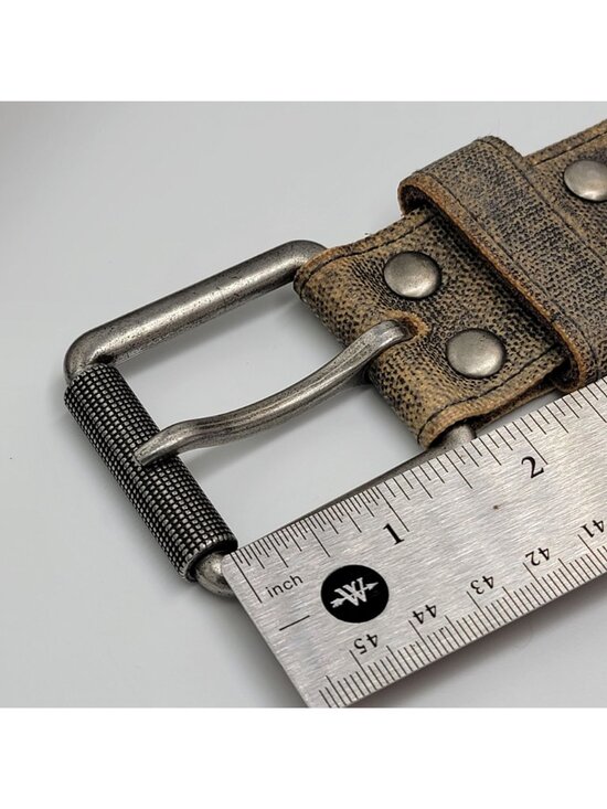 Vtg Y2K Ed Hardy Gothic Handmade Leather Belt with Skull Design & Stud Details S main image 3